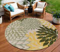 8 Ivory Green And Yellow Round Floral Indoor Outdoor Area Rug