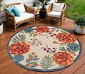 8 Ivory Orange Green And Blue Round Floral Indoor Outdoor Area Rug
