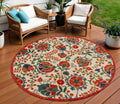 8 Red Gold Teal Blue And Green Round Floral Indoor Outdoor Area Rug