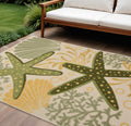 6 X 9 Green And Yellow Starfish Indoor Outdoor Area Rug