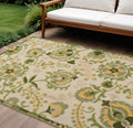 6 X 9 Ivory Green And Yellow Floral Indoor Outdoor Area Rug
