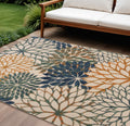 8 X 11 Blue Green And Orange Floral Indoor Outdoor Area Rug
