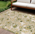 8 X 11 Ivory Green And Yellow Floral Indoor Outdoor Area Rug