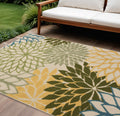10 X 14 Ivory Green Yellow Blue And Dark Green Floral Indoor Outdoor Area Rug