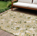 10 X 14 Ivory Green And Yellow Floral Indoor Outdoor Area Rug