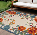 10 X 14 Ivory Orange Blue And Green Floral Indoor Outdoor Area Rug