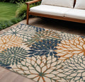 12 X 15 Blue Green And Orange Floral Indoor Outdoor Area Rug