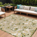 12 X 15 Ivory Green And Yellow Floral Indoor Outdoor Area Rug
