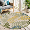 5 Green Yellow And Ivory Round Palm Leaf Indoor Outdoor Area Rug