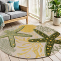 5 Green Yellow Ivory And Dark Green Round Starfish Indoor Outdoor Area Rug