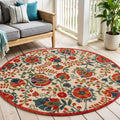 5 Red Gold Teal Blue And Green Round Floral Indoor Outdoor Area Rug