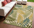 4 X 6 Green Ivory Blue And Yellow Palm Leaf Indoor Outdoor Area Rug