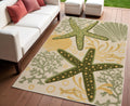 4 X 6 Green And Yellow Starfish Indoor Outdoor Area Rug