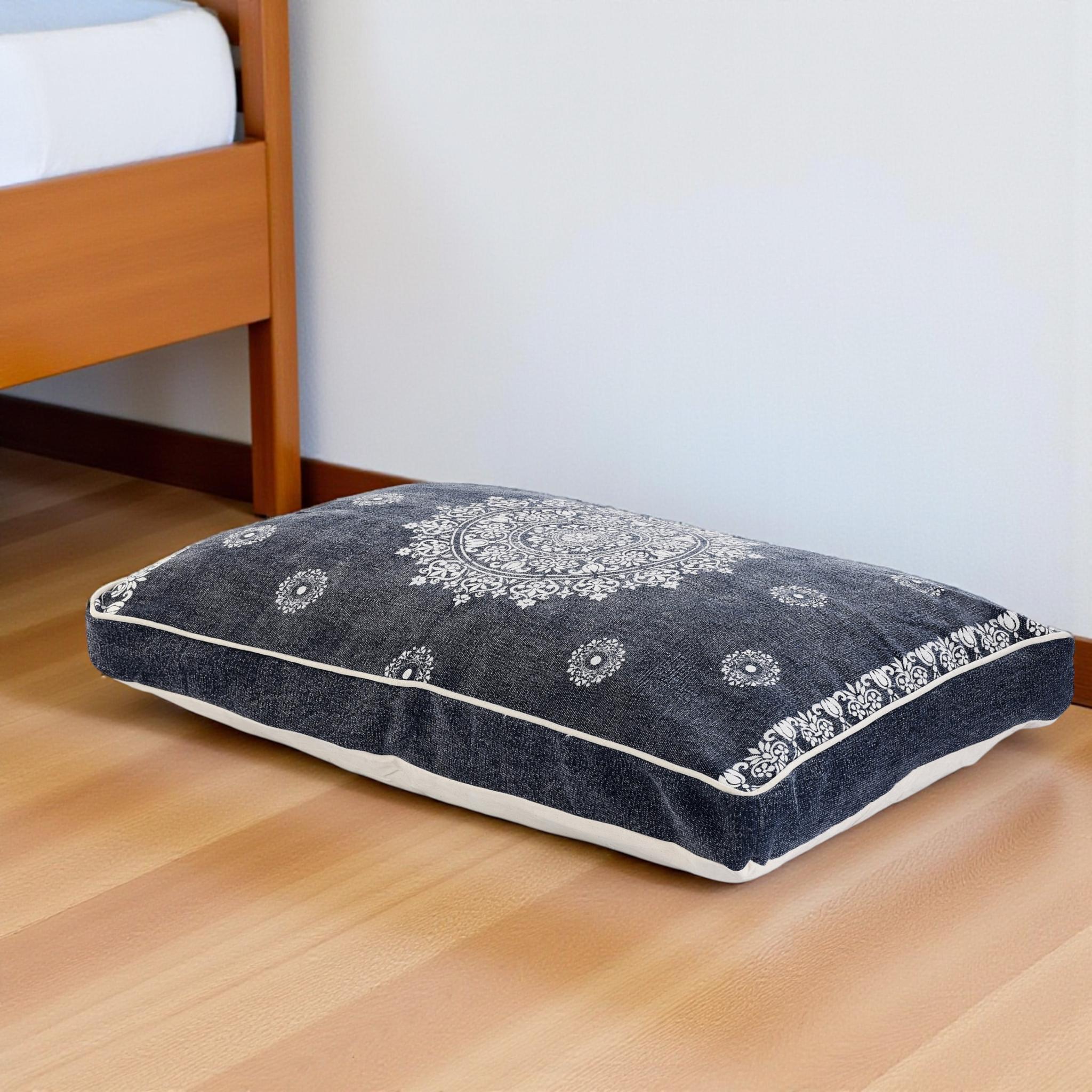 24 X 36 Stonewashed Blue Medallion Pillow Style Pet Bed With Removable Cover