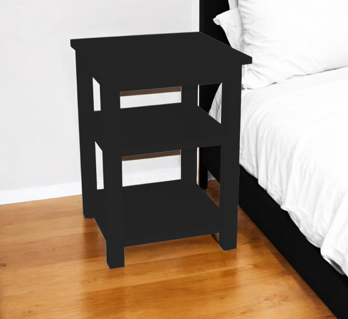 28'' Black Solid Wood Nightstand