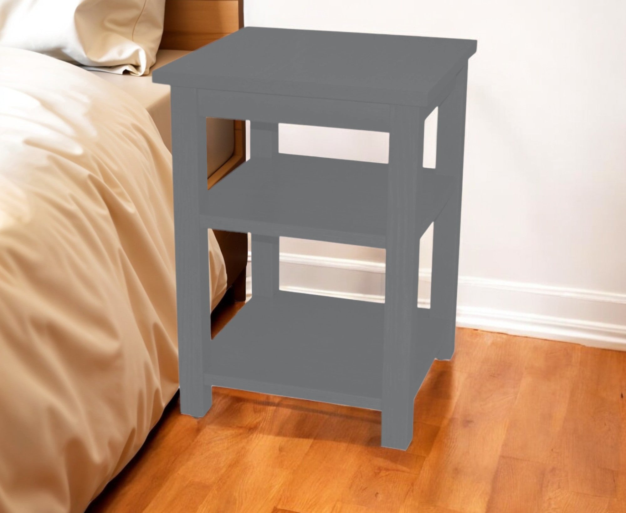 28'' Gray Solid Wood Nightstand