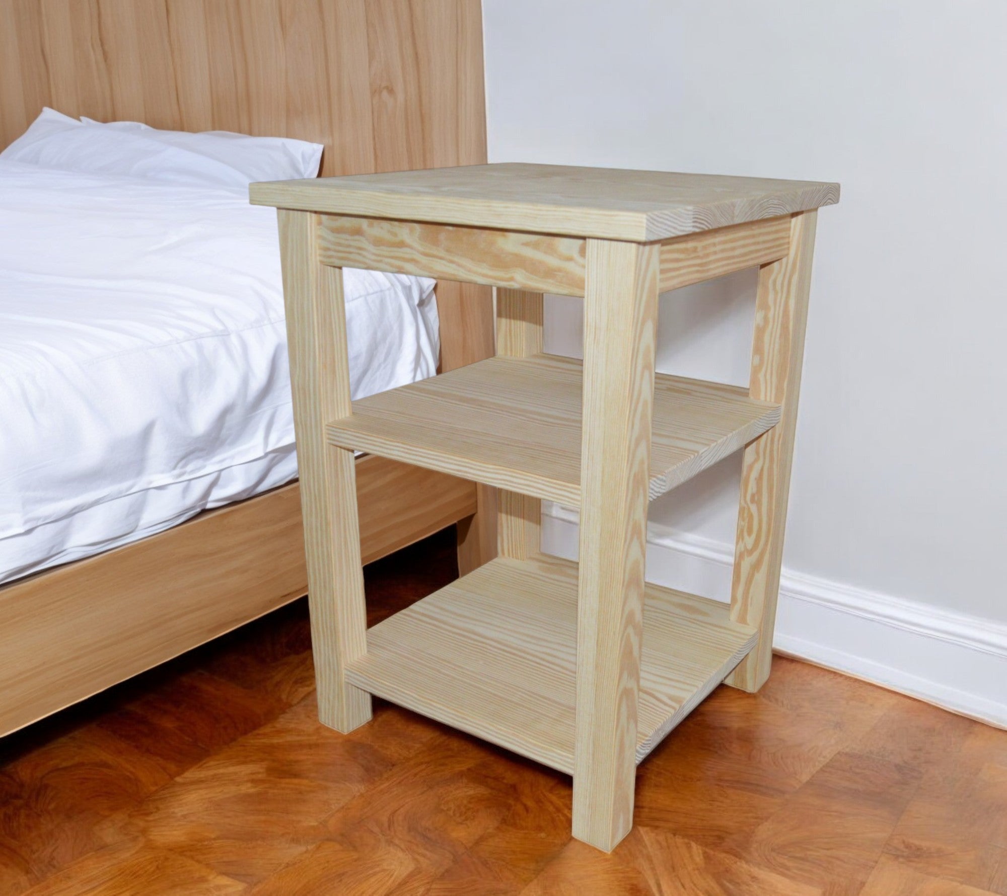 28'' Tan Solid Wood Nightstand