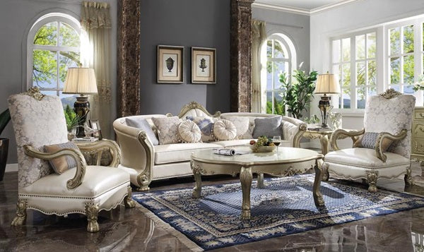 Accent Chair w/1 Pillow  Pearl PU/Fabric & Gold Patina Yantian