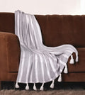 50'' X 60'' Gray and White Woven Cotton Striped Throw Blanket with Tassels