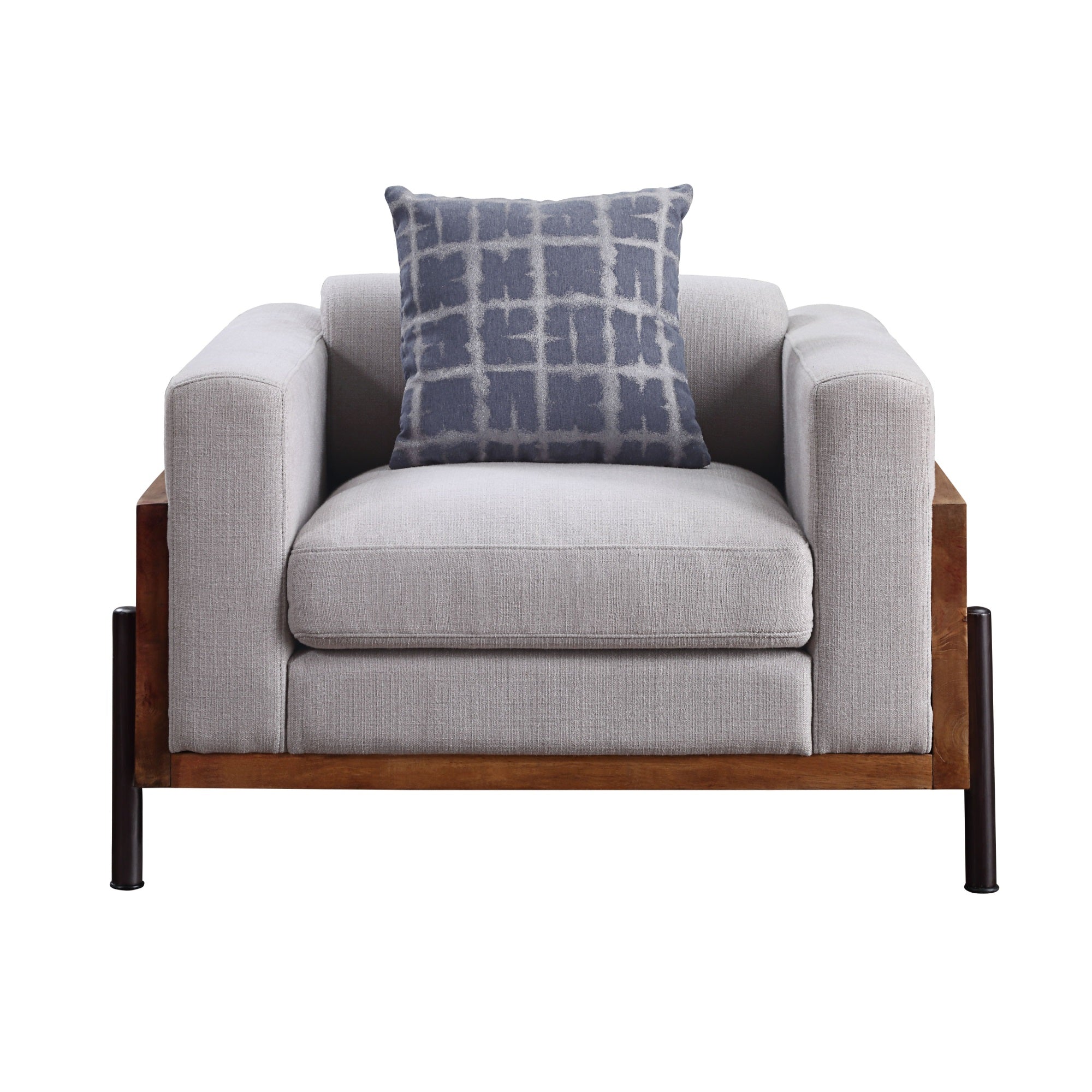 Acme Pelton Fabric Loose Back Chair with 1 Pillow in Walnut