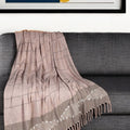 50'' X 60'' Brown and Tan Woven Cotton Striped Throw Blanket with Fringe and Embroidery