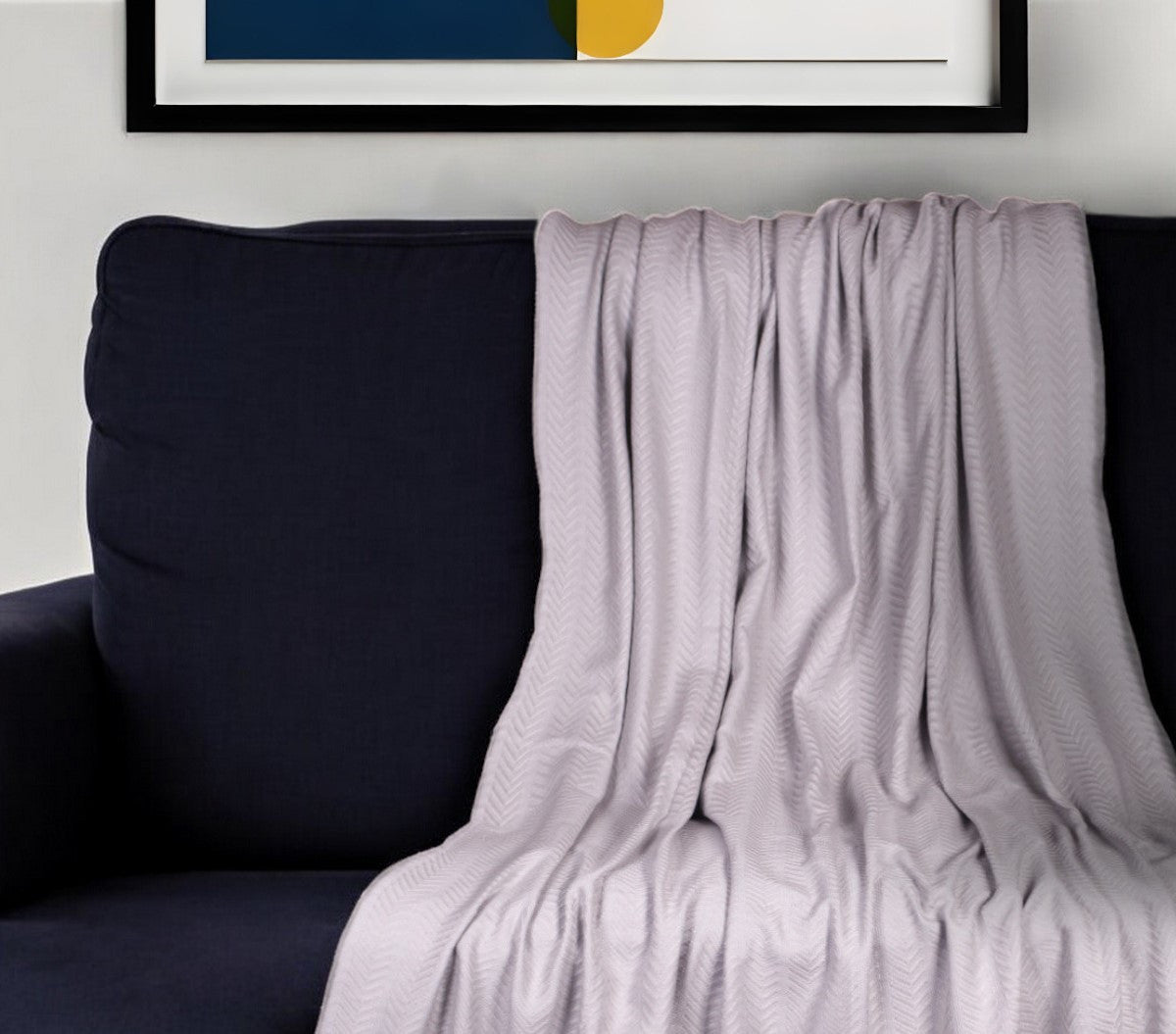 50'' X 60'' Gray Woven Cotton Herringbone Throw Blanket with Fringe