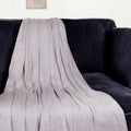 52'' X 67'' Gray and Ivory Woven Cotton Herringbone Throw Blanket with Fringe