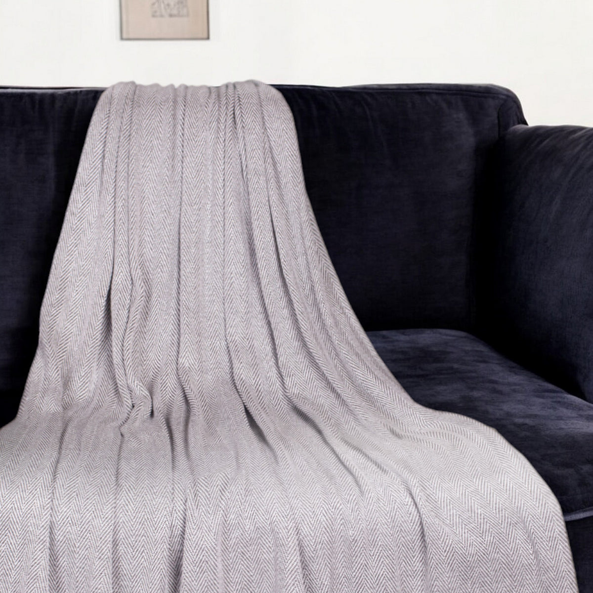 52'' X 67'' Gray and Ivory Woven Cotton Herringbone Throw Blanket with Fringe