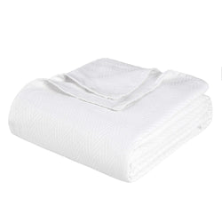 Queen White Cotton Woven Chevron Blanket