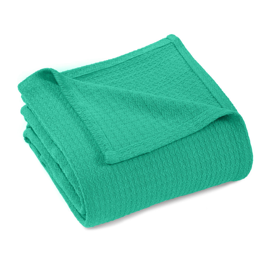 King Turquoise Cotton Waffle Weave Honeycomb Blanket