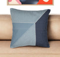 24'' Blue and White Geometric Cotton Throw Pillow With Embroidery