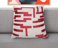20'' Red and Ivory Geometric Cotton Blend Throw Pillow With Embroidery