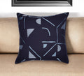 20'' Blue Geometric Cotton Blend Throw Pillow With Embroidery
