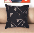 24'' Beige and Black Geometric Cotton Blend Throw Pillow With Embroidery