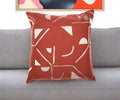20'' Orange and Ivory Geometric Cotton Blend Throw Pillow With Embroidery
