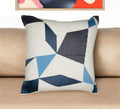24'' Ivory and Blue Geometric Cotton Blend Throw Pillow  With Embroidery
