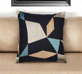 20'' Blue and Beige Geometric Cotton Blend Throw Pillow With Embroidery