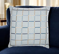 24'' Light Blue Check Cotton Blend Throw Pillow  With Embroidery