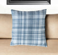 20'' Blue Check Cotton Blend Throw Pillow With Embroidery