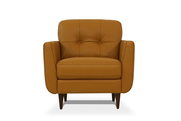 Acme Radwan Tufted Leather Accent Chair In Caramel