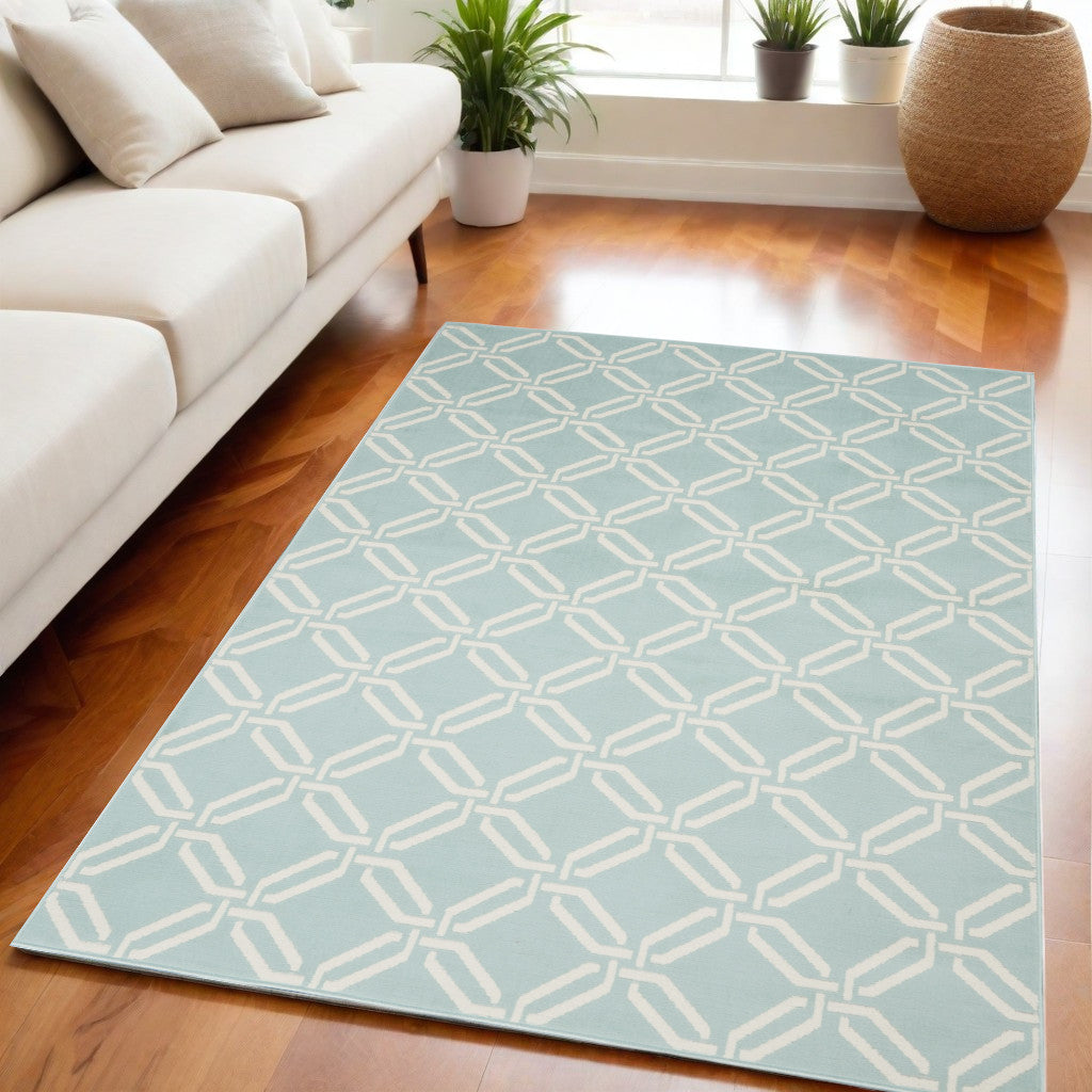 5' X 7' Beige and Green Trellis Non Skid Area Rug