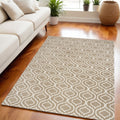 5' X 7' Taupe and Ivory Trellis Non Skid Area Rug