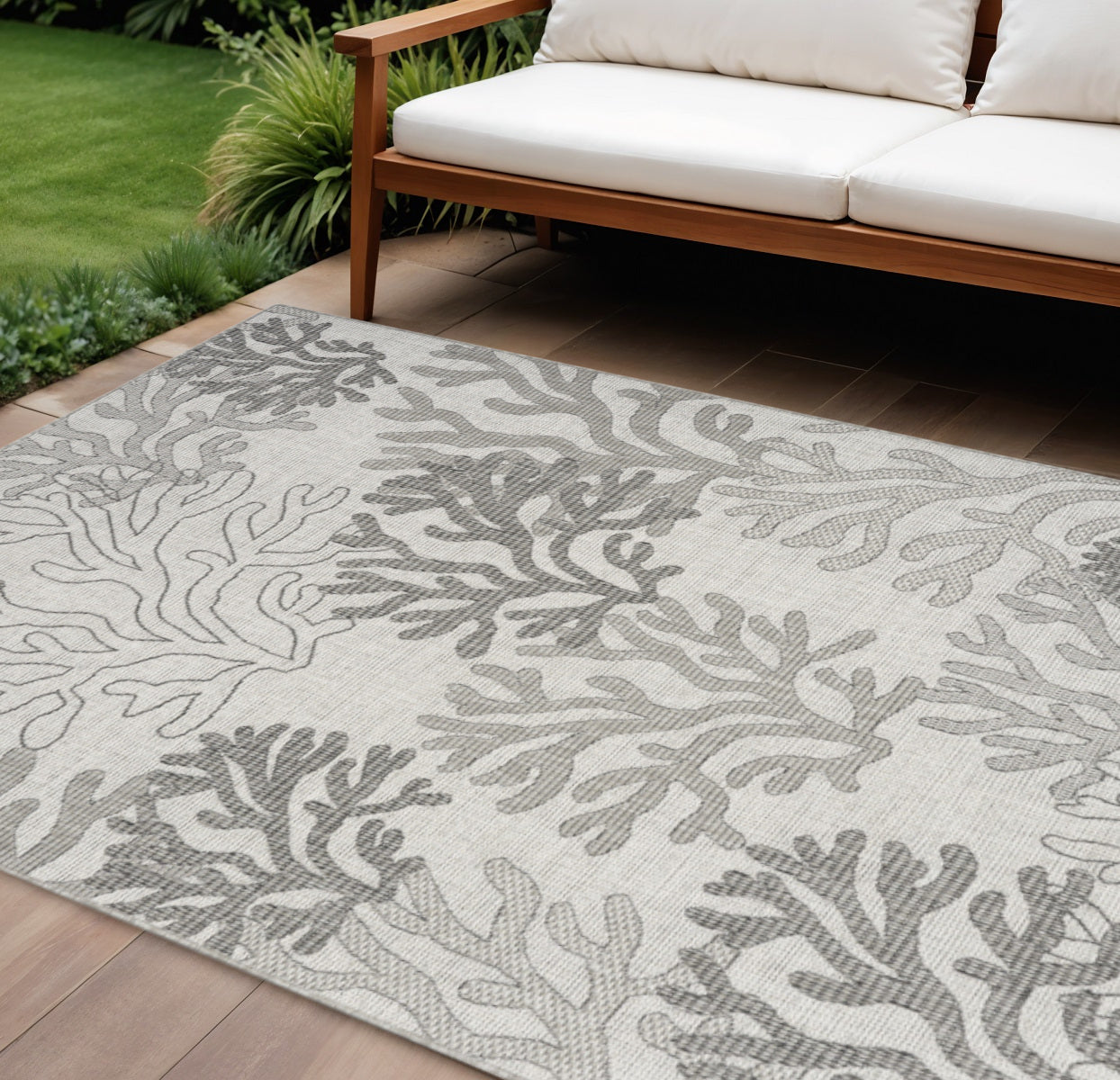 6 X 9 Gray Black And Ivory Nautical Indoor Outdoor Area Rug