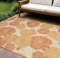 6 X 9 Orange And Ivory Floral Indoor Outdoor Area Rug