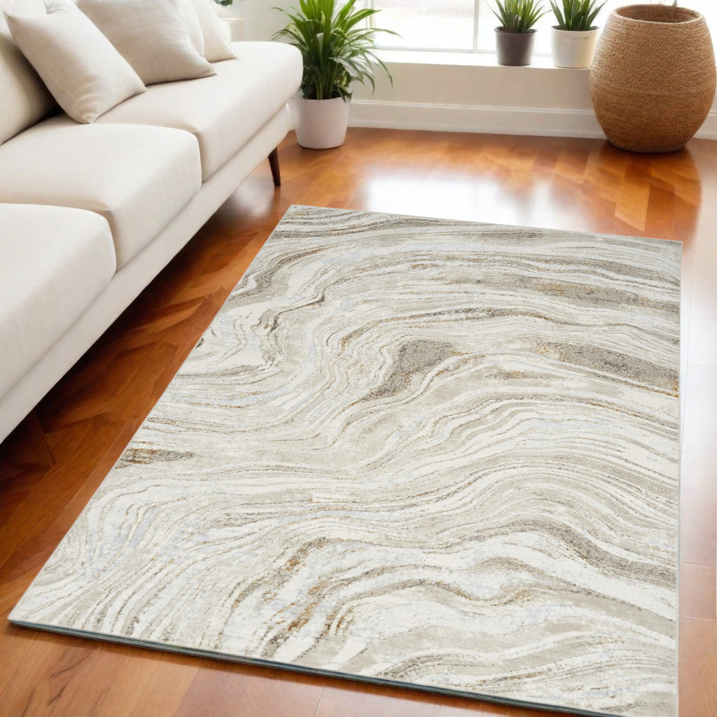 5' X 7' Gold Gray and Ivory Abstract Non Skid Area Rug