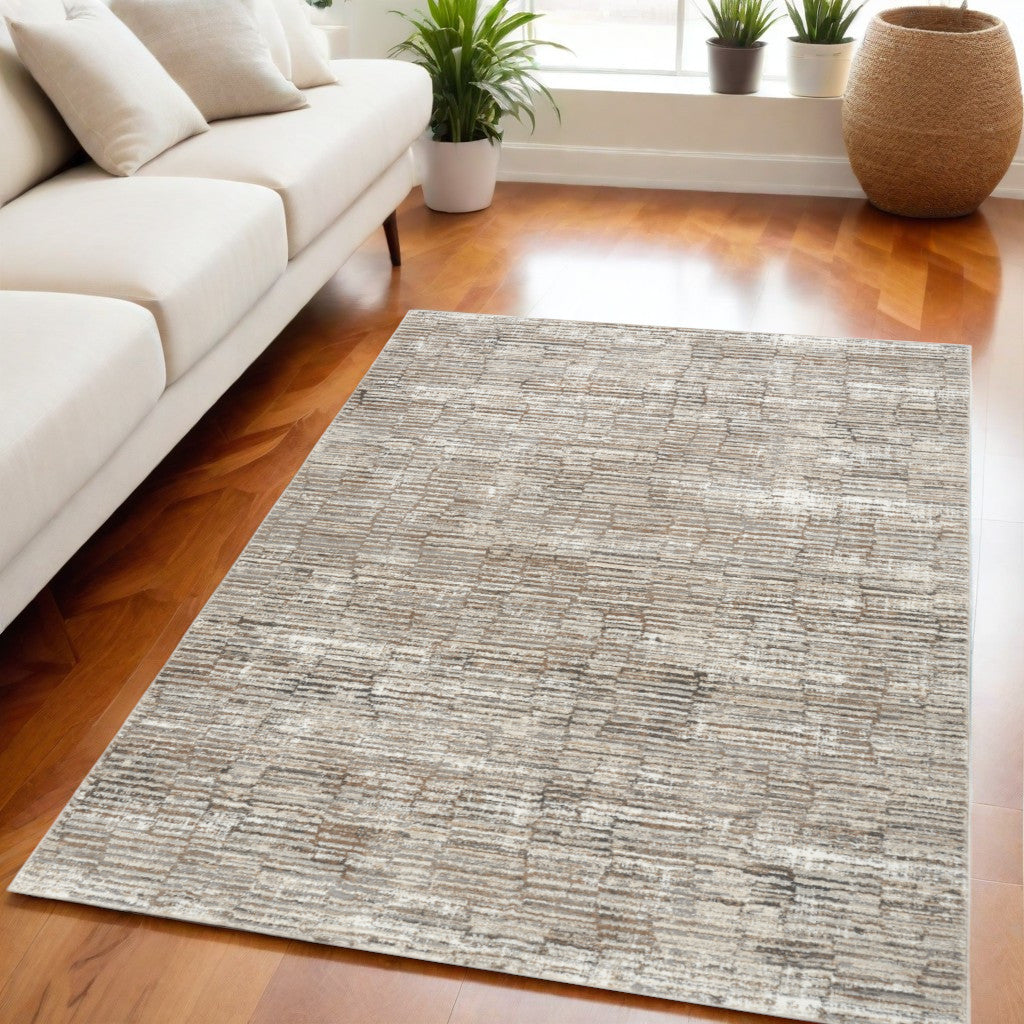 5' X 7' Brown and Ivory Abstract Non Skid Area Rug