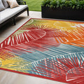 5 X 7 Orange Yellow Red Blue And Green Palm Leaf Indoor Outdoor Area Rug