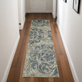 8' Ivory Tan and Gray Floral Distressed Non Skid Runner Rug