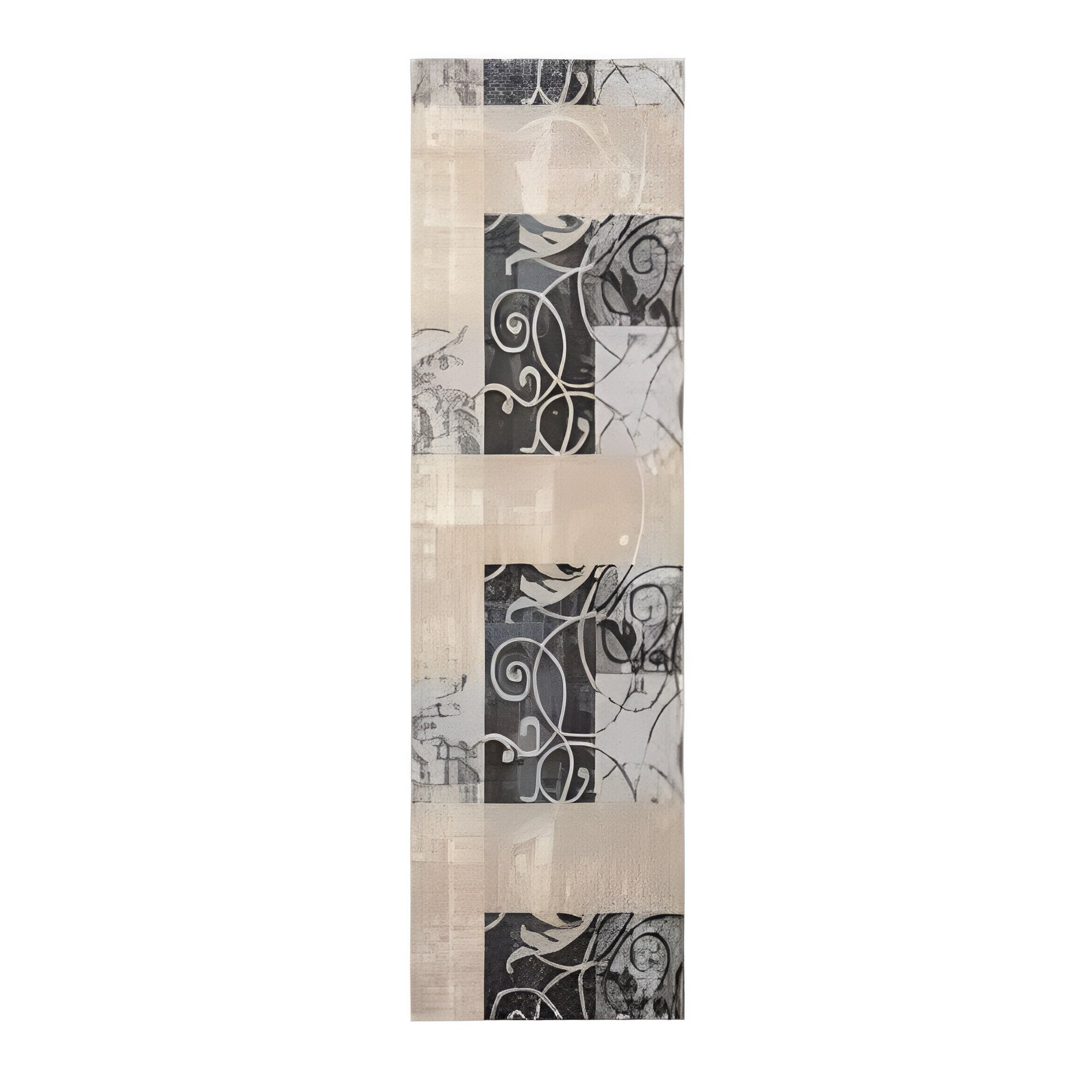 8' Tan Black and Ivory Floral Vines Non Skid Runner Rug