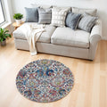 4' Ivory Blue and Yellow Floral Distressed Non Skid Round Rug